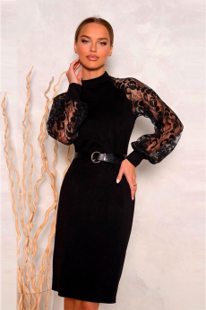 Черное платье с кружевными рукавами Open-Style