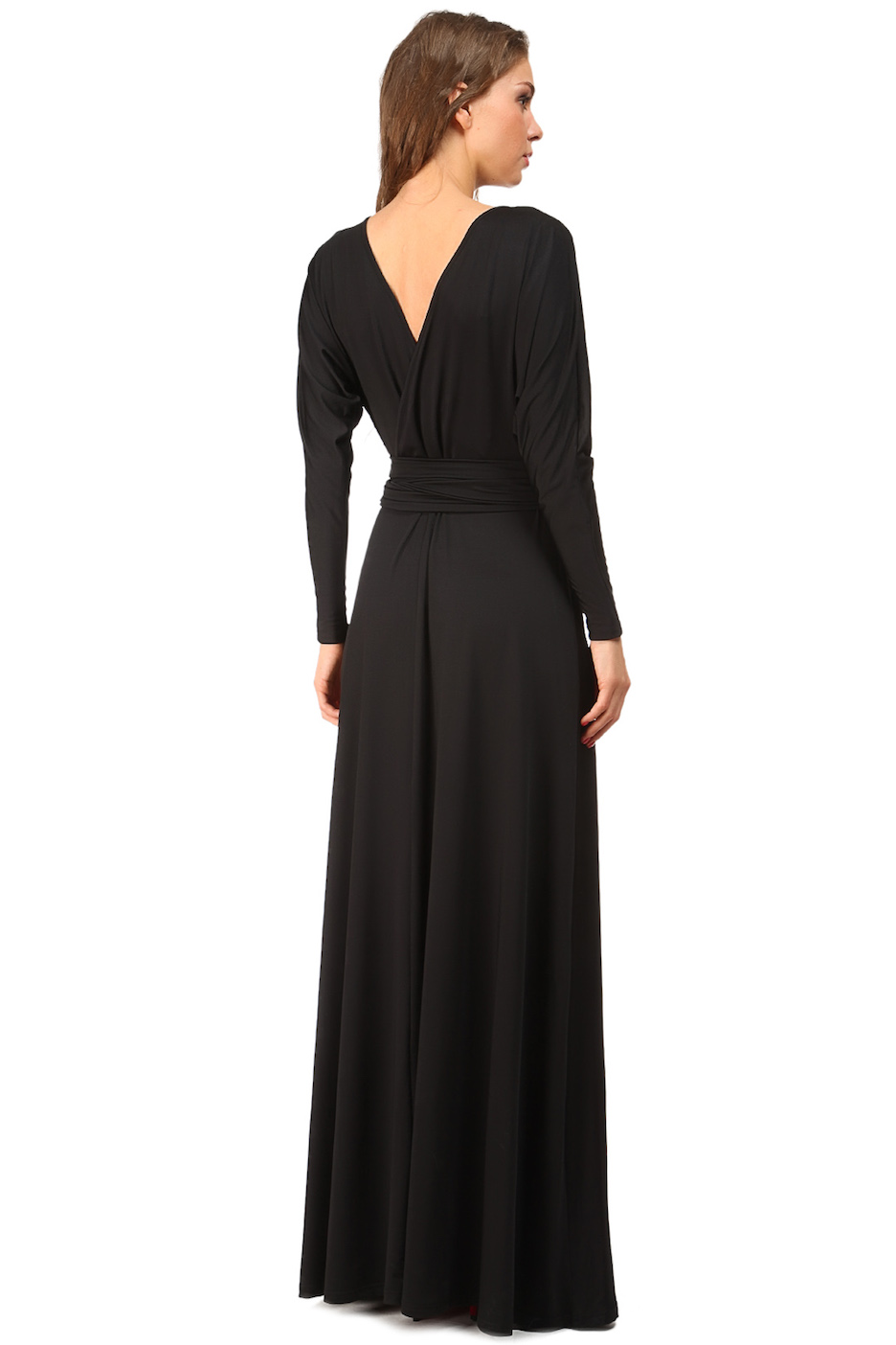 Фото товара 9566, черное длинное платье с поясом